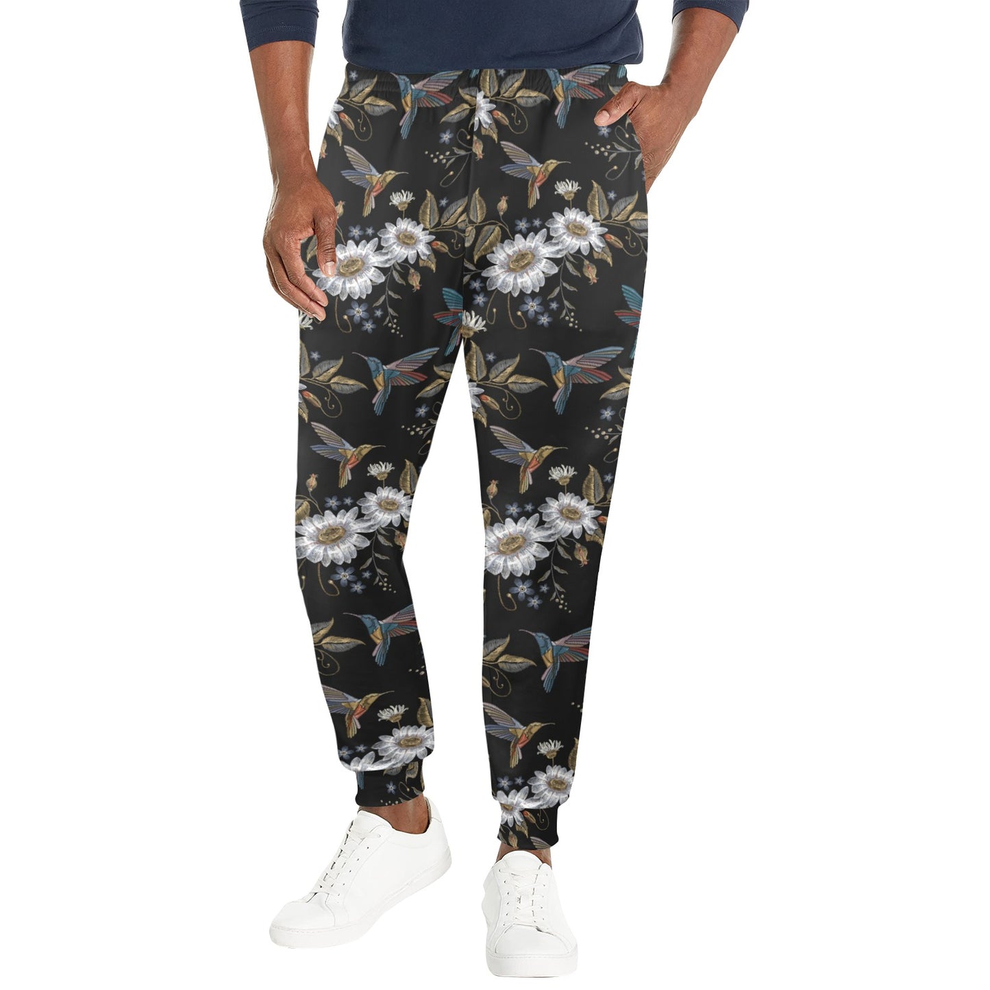 Hummingbird with Embroidery Themed Print Men's Casual Track Pants