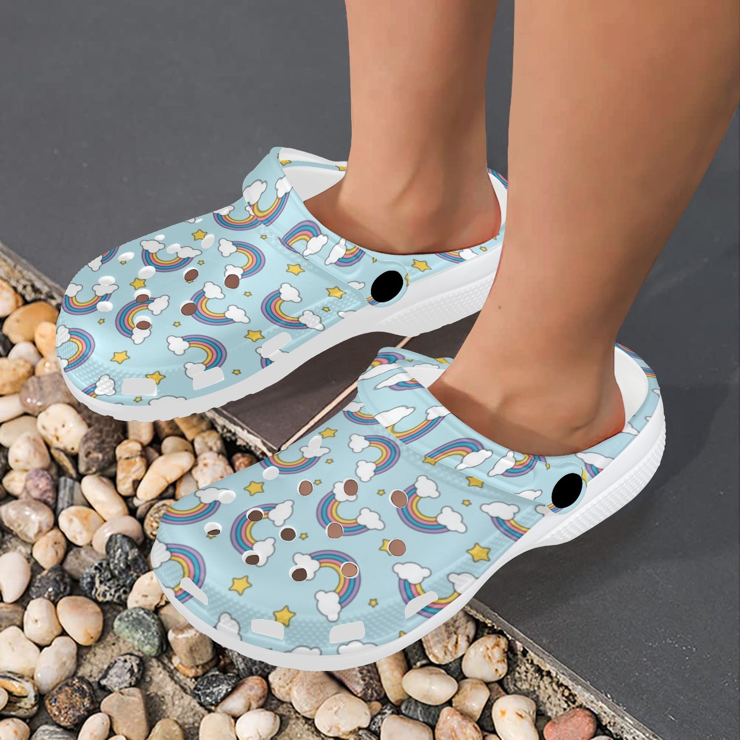 Rainbow Cloud Print Pattern Unisex Clogs Shoes