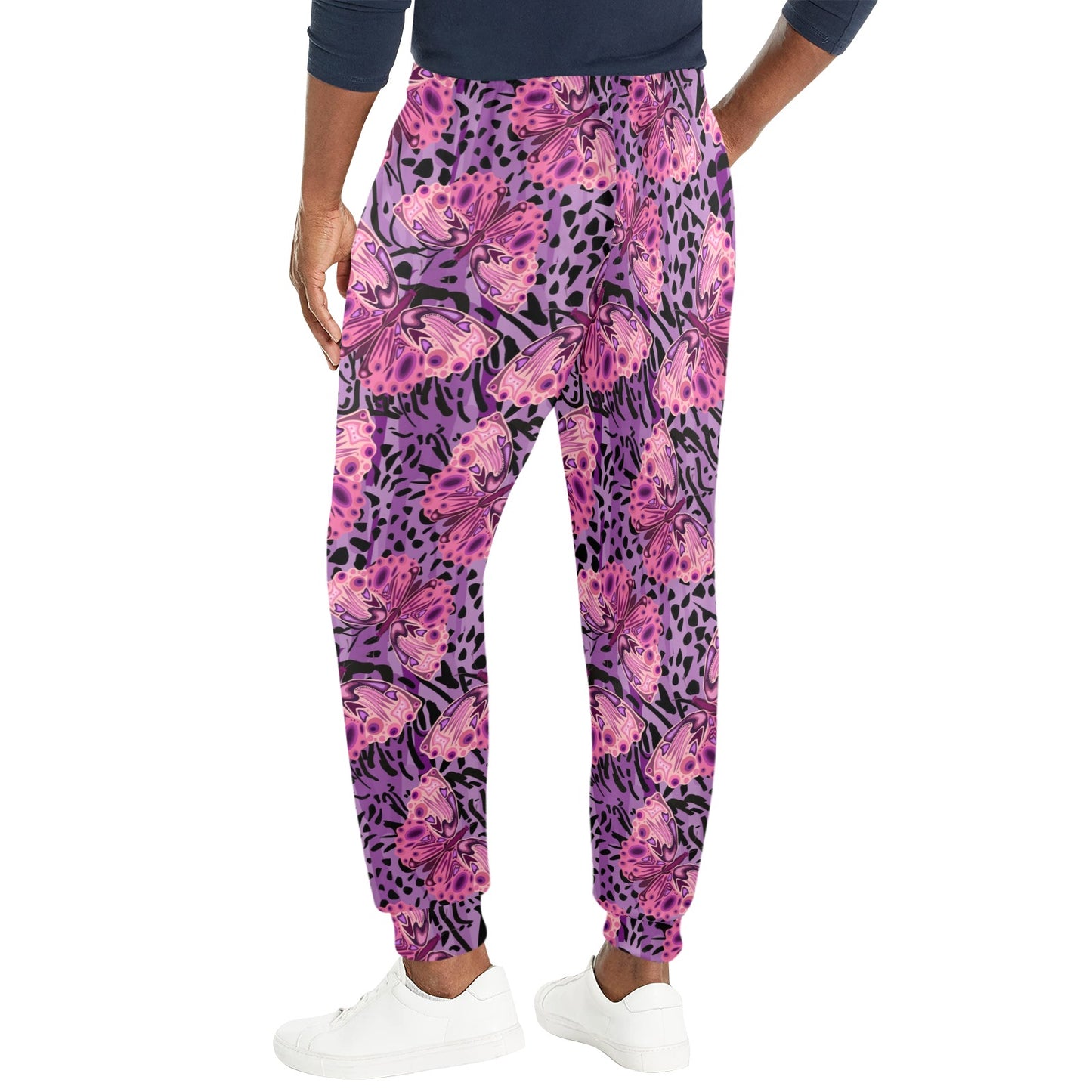 Purple Butterfly Leopard Men's Casual Track Pants