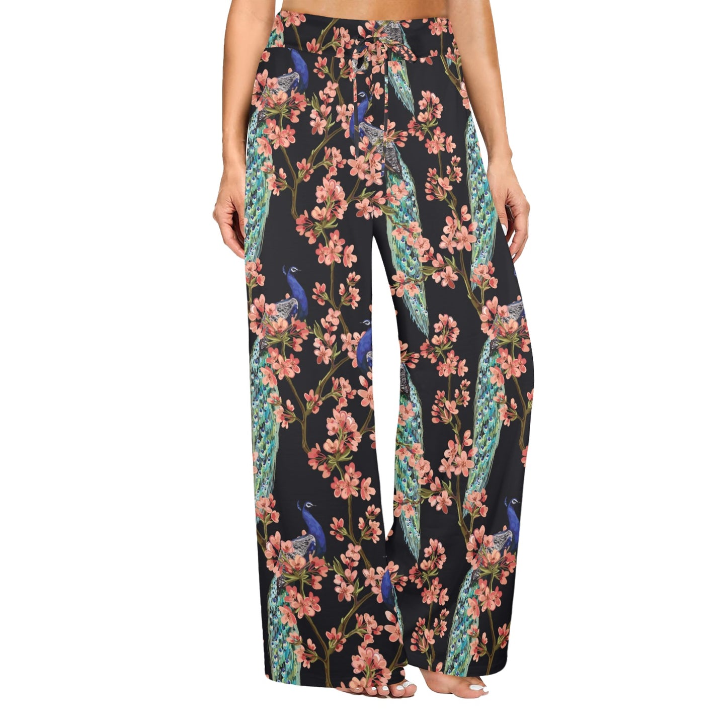 Peacock Pattern Print Design A01 Women's Wide Leg Lounge Pants