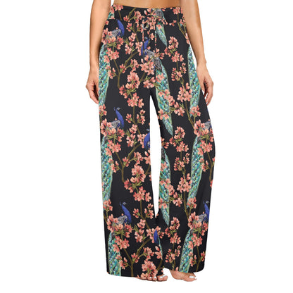 Peacock Pattern Print Design A01 Women's Wide Leg Lounge Pants