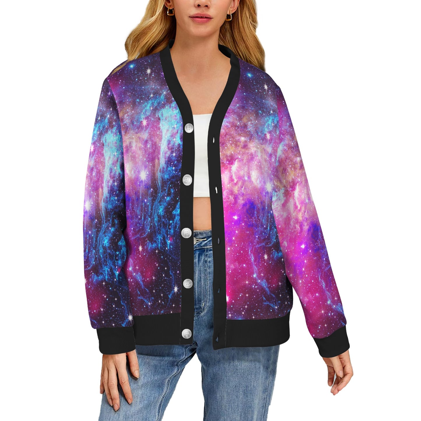 Galaxy Night Purple Space Print Women's Cardigan