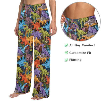 dinosaur Design Print Pattern JJ0102 Women's Wide Leg Lounge Pants