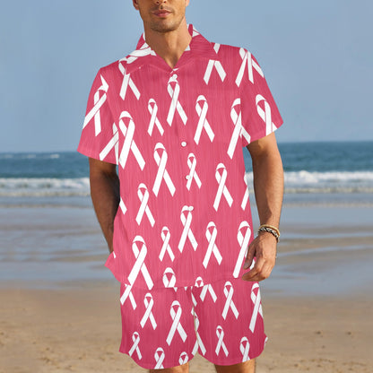 Breast Cancer Awareness Symbol Men's Beach Shirt and Shorts Set