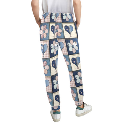Patchwork Heart Flower Pattern Print Design 01 Women's Casual Track Pants