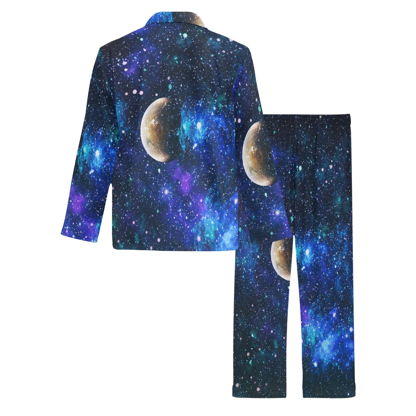 Galaxy Stardust Planet Space Print Men's Long Pajama Set