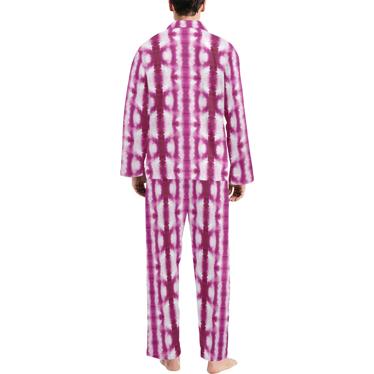 Tie Dye Dark Pink Print Design LKS303 Men's Long Pajama Set