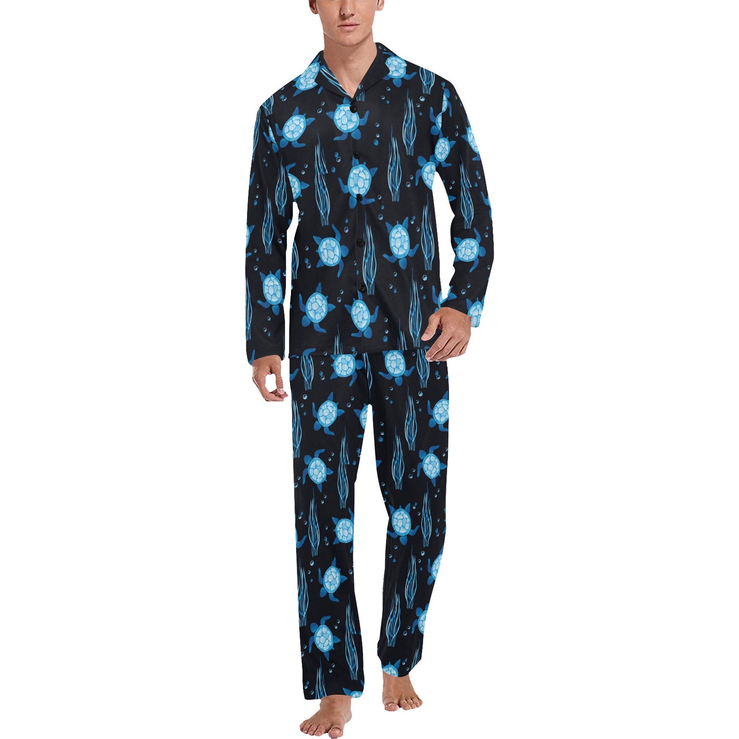 Sea Turtle Print Design LKS3013 Men's Long Pajama Set