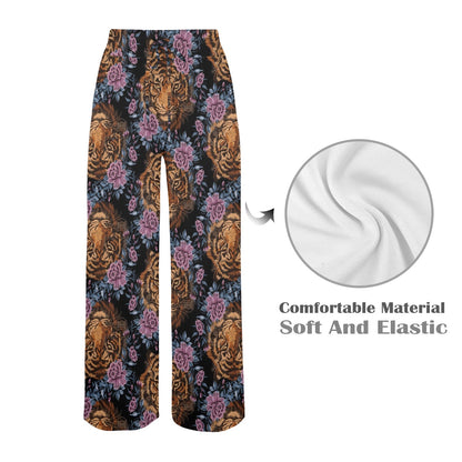 Tiger Head Floral Women's Wide Leg Lounge Pants