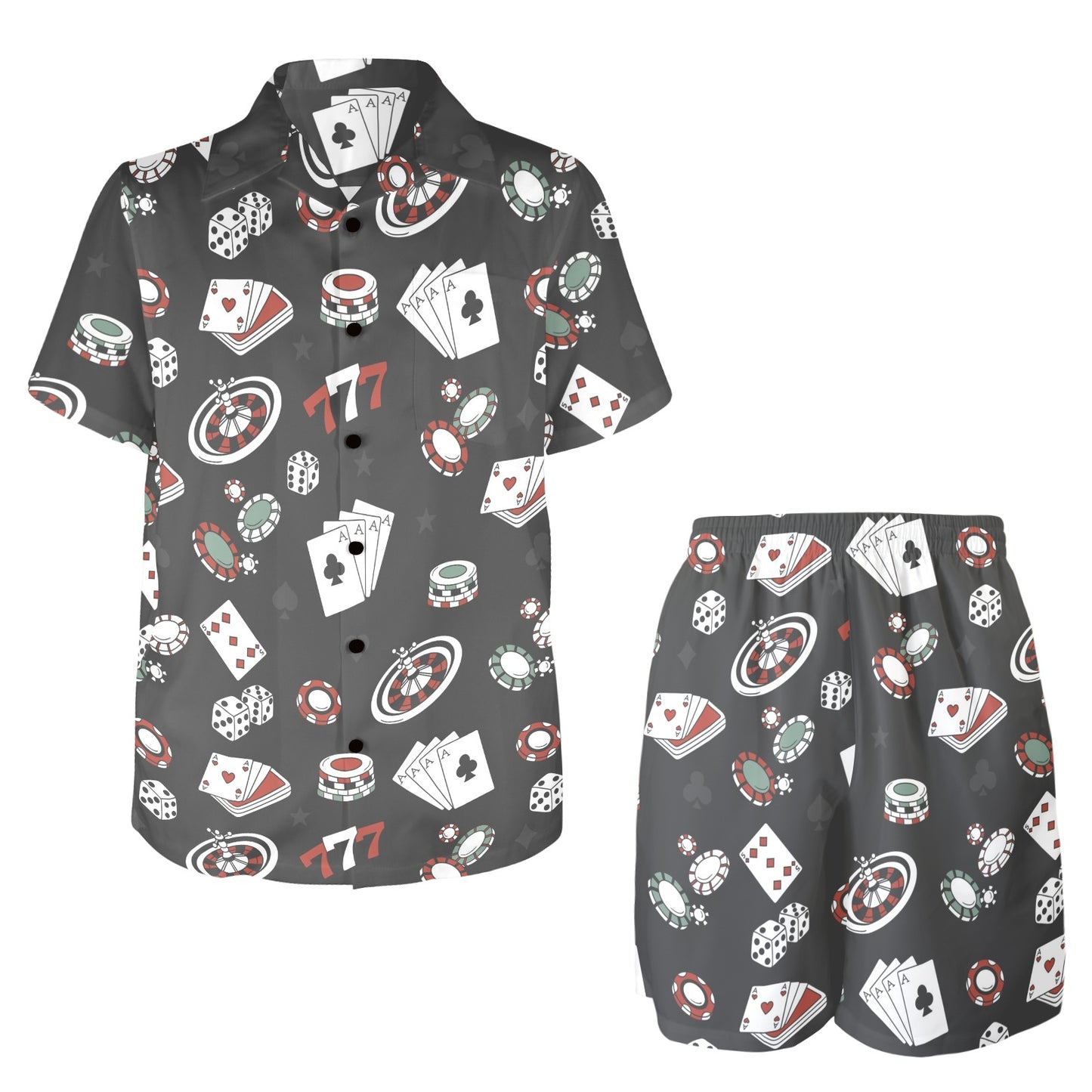 Casino Pattern Print Design 02 Men's Beach Shirt and Shorts Set