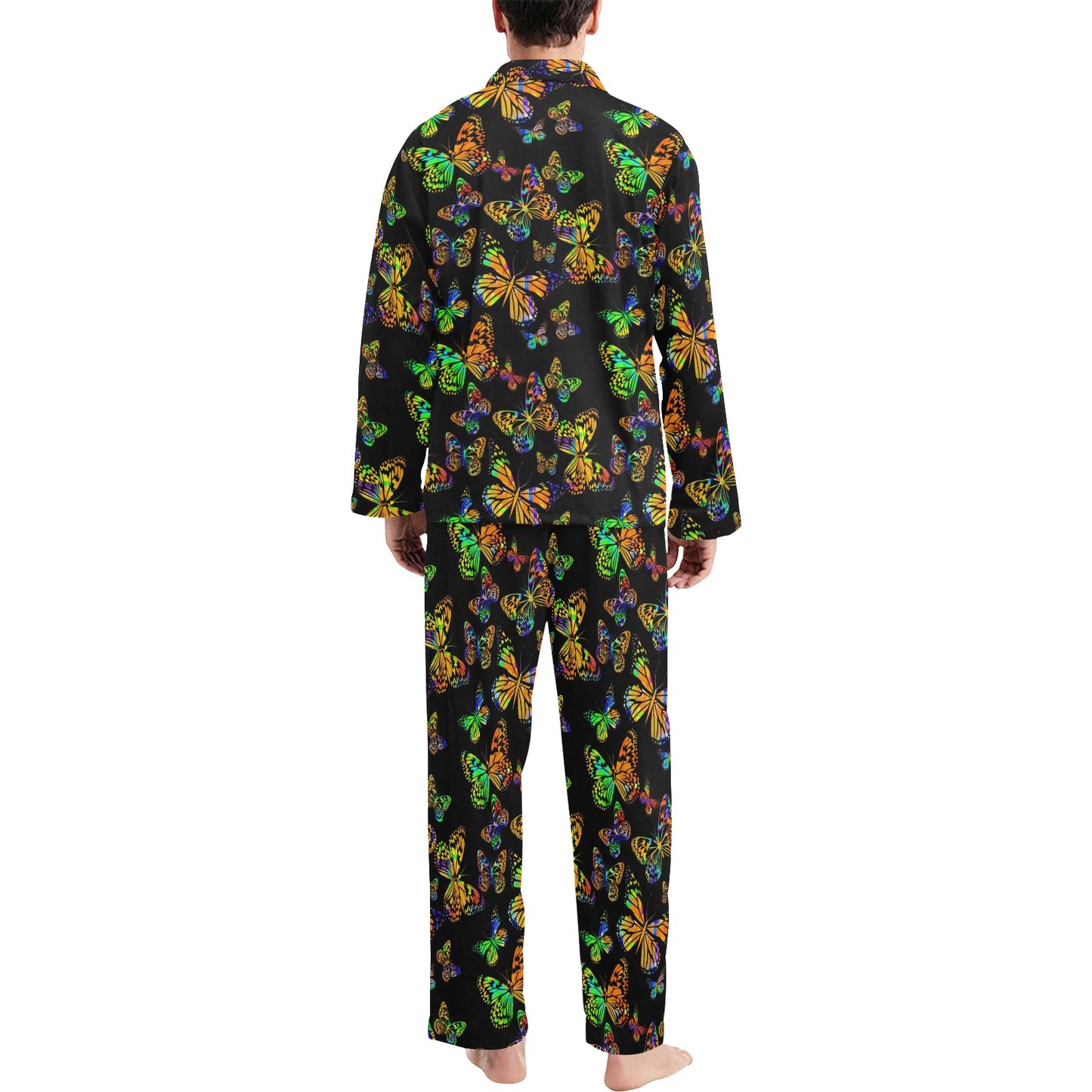 Butterfly Neon Color Print Pattern Men's Long Pajama Set