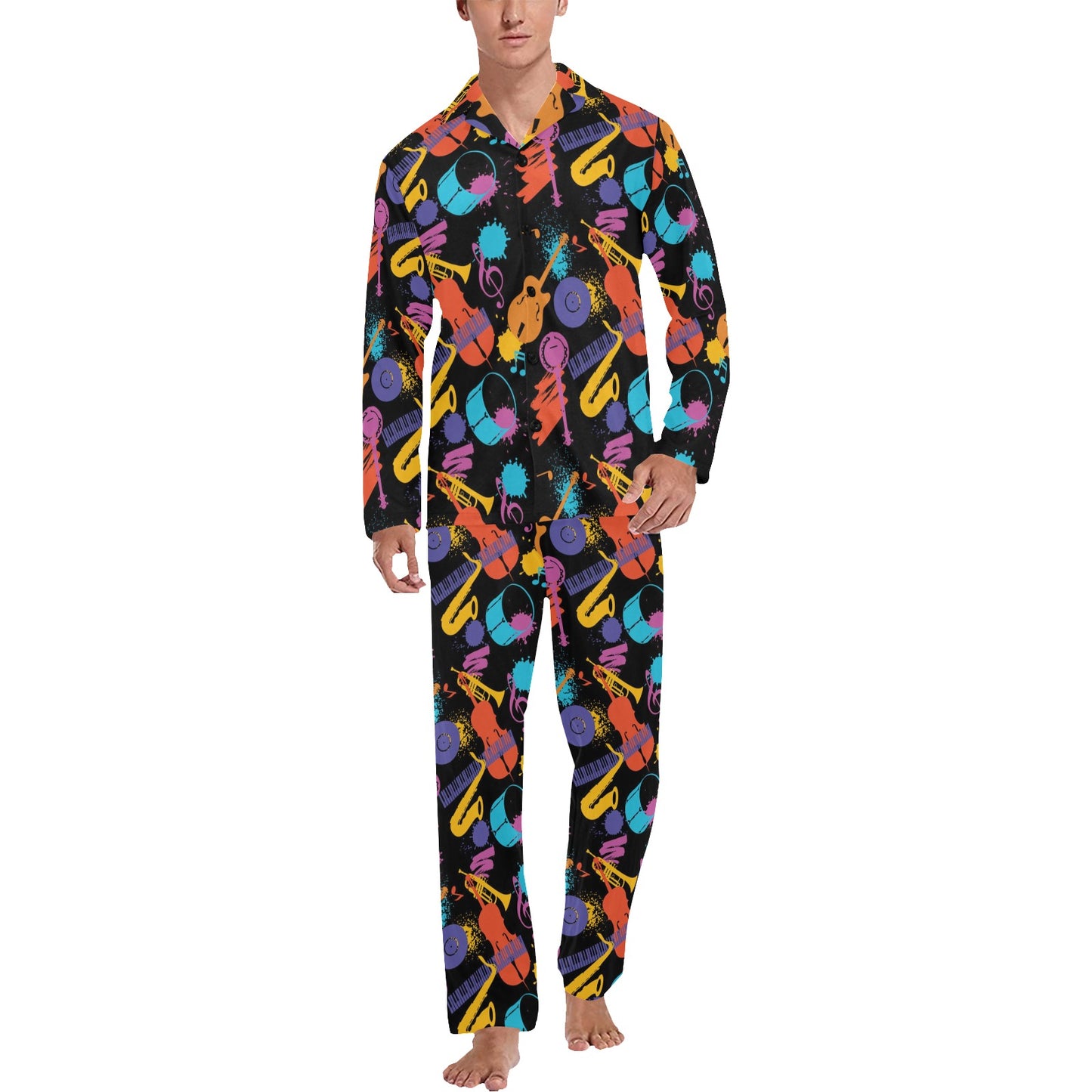 Saxophone Print Design LKS406 Men's Long Pajama Set
