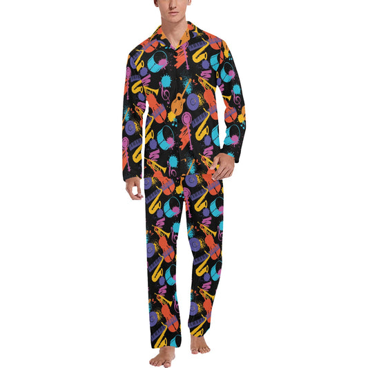 Saxophone Print Design LKS406 Men's Long Pajama Set