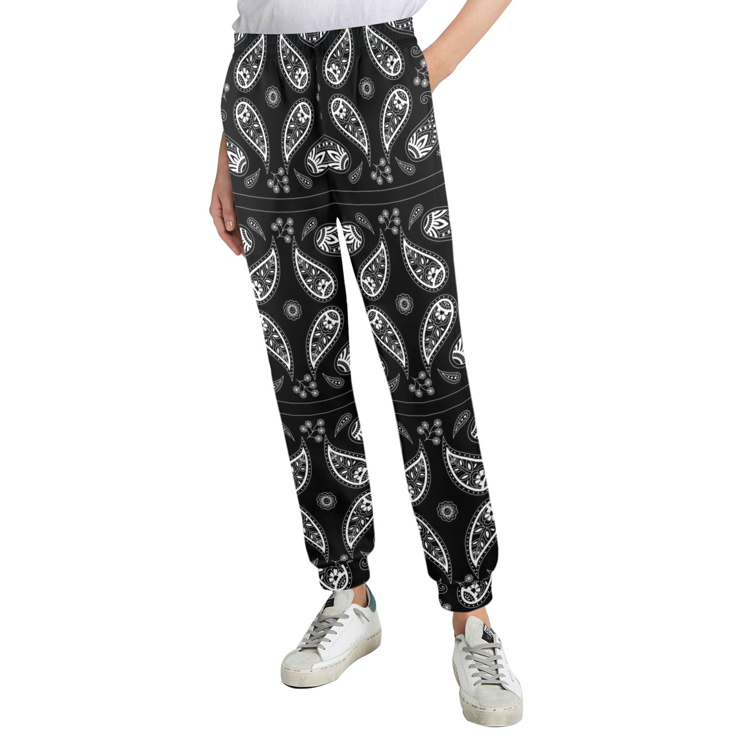 Bandana Paisley Black Print Design LKS308 Women's Casual Track Pants