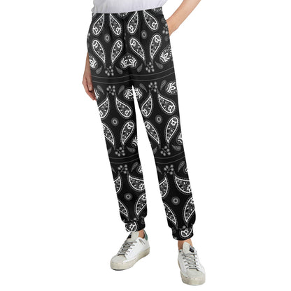 Bandana Paisley Black Print Design LKS308 Women's Casual Track Pants
