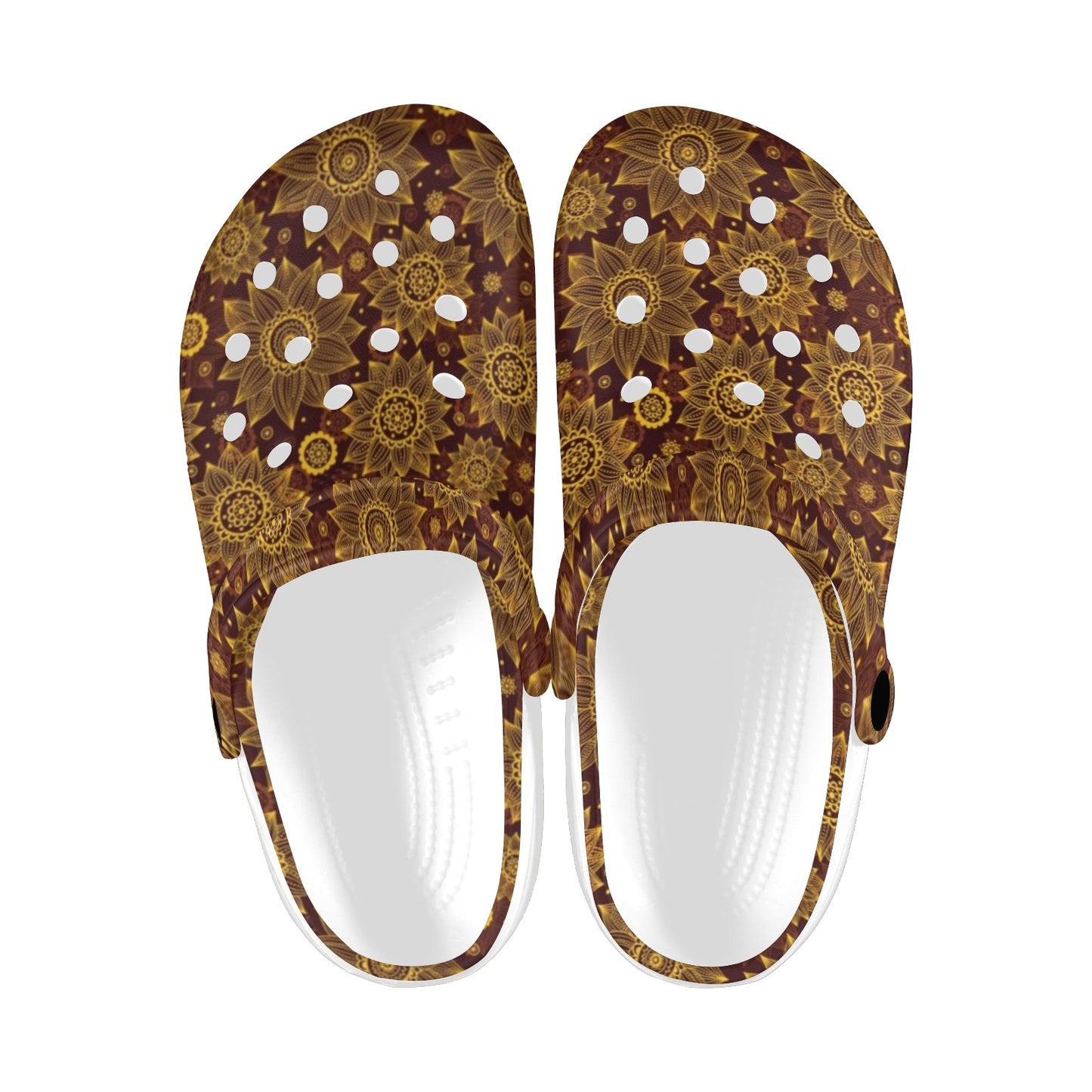 Gold Sunflower Hand Drawn Print Unisex Clogs Shoes
