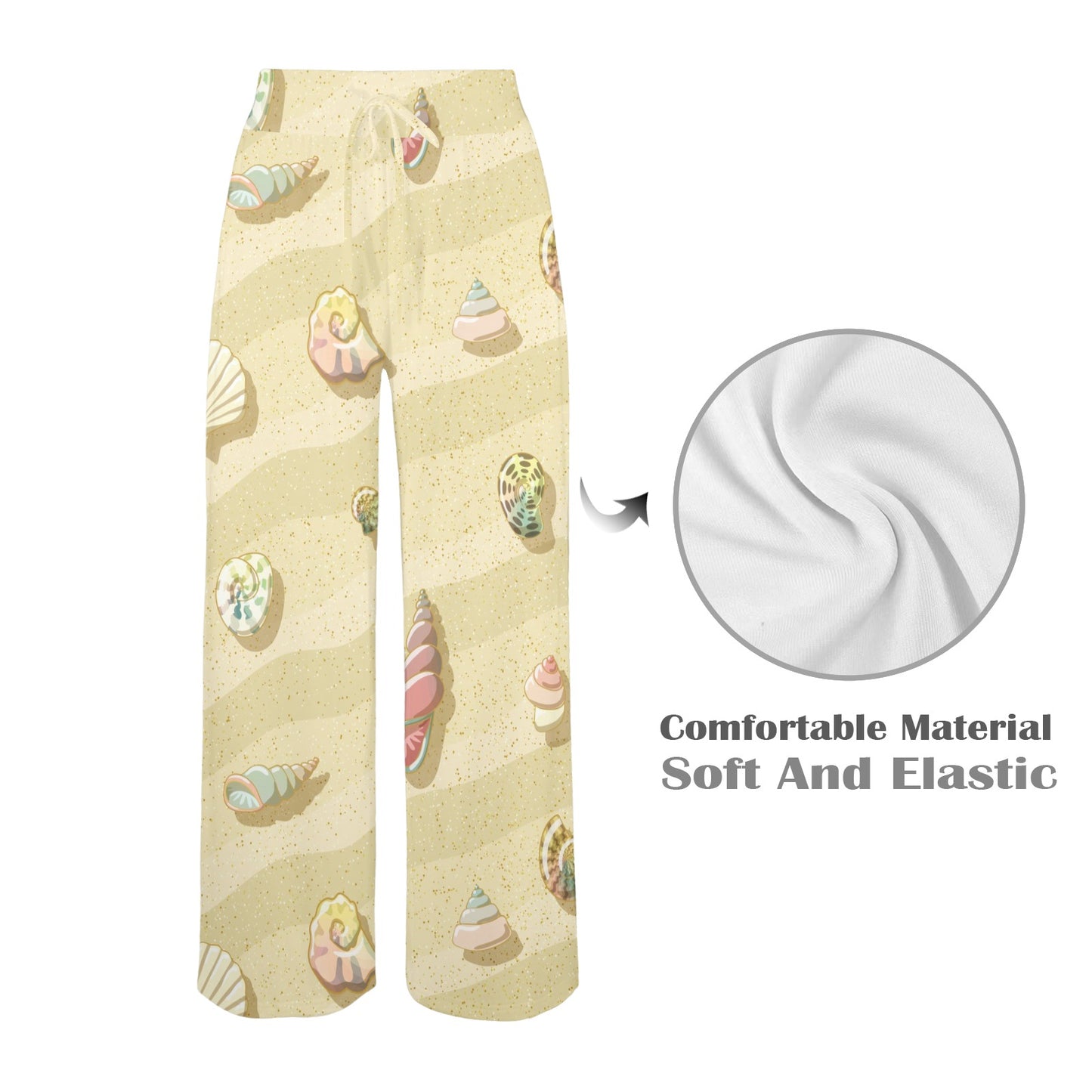 Beach with Seashell Theme Women's Wide Leg Lounge Pants