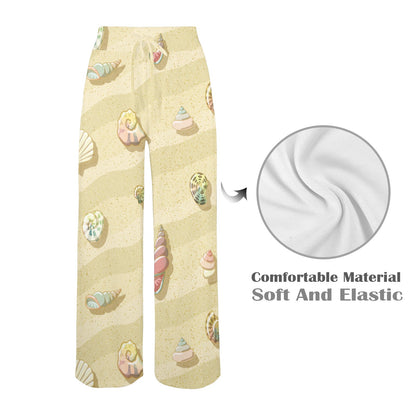 Beach with Seashell Theme Women's Wide Leg Lounge Pants