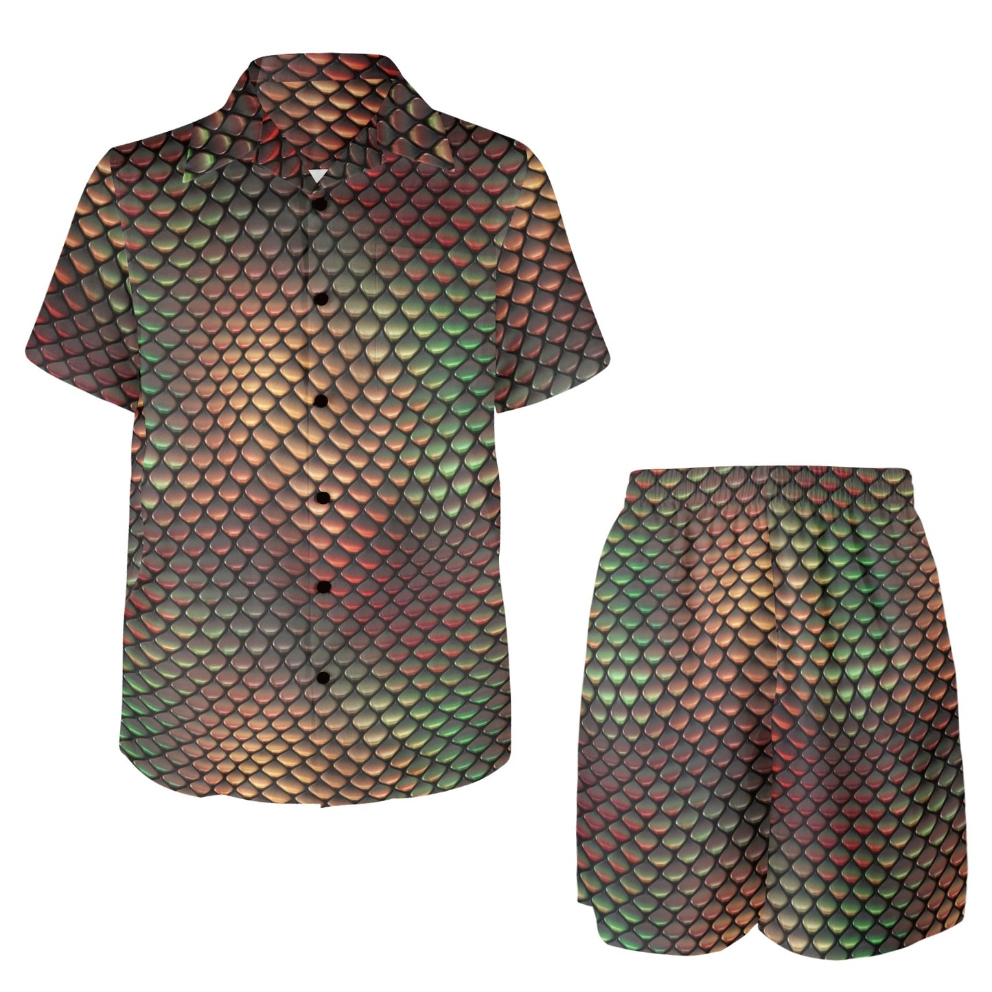 Snake Skin Colorful Print Men's Beach Shirt and Shorts Set
