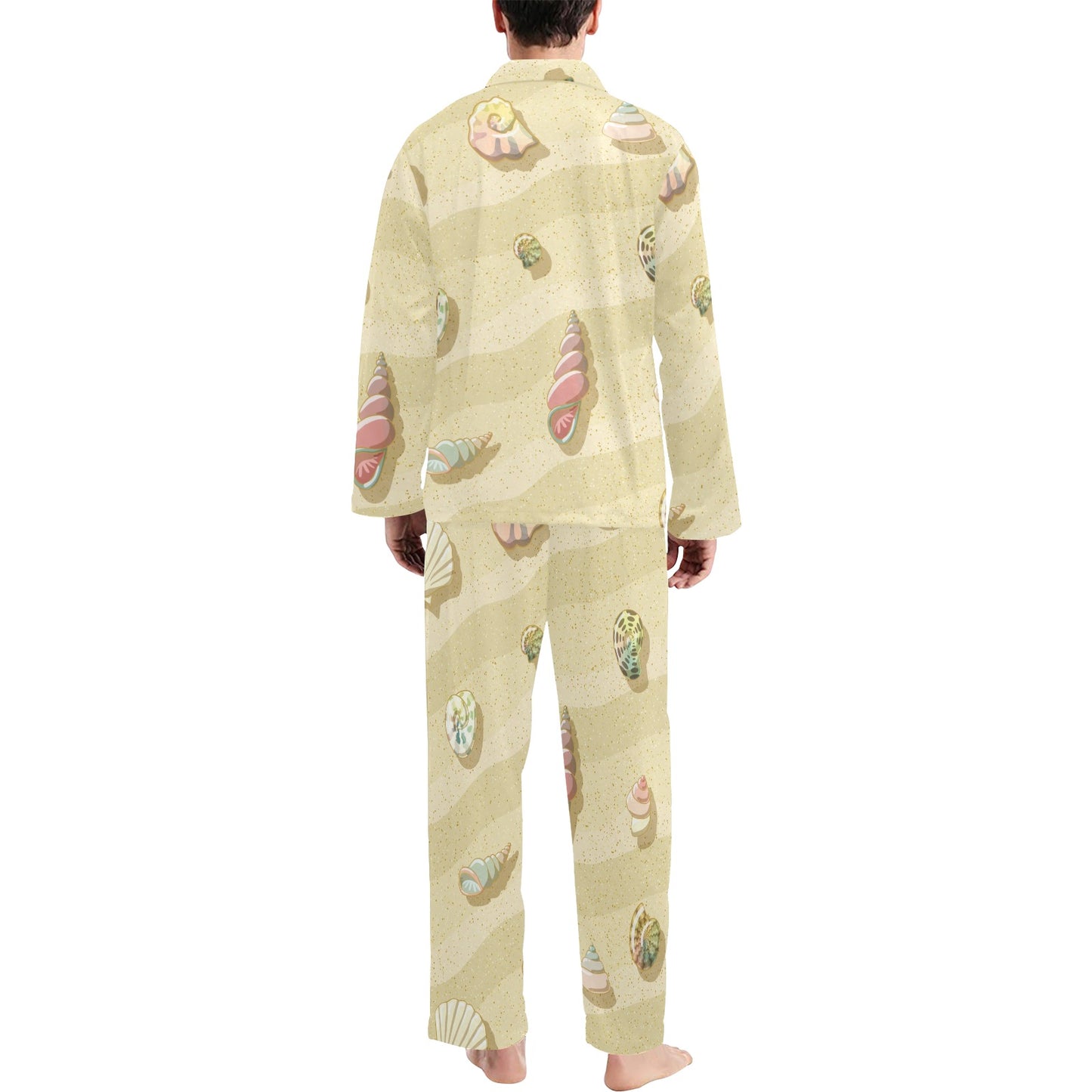 Beach with Seashell Theme Men's Long Pajama Set