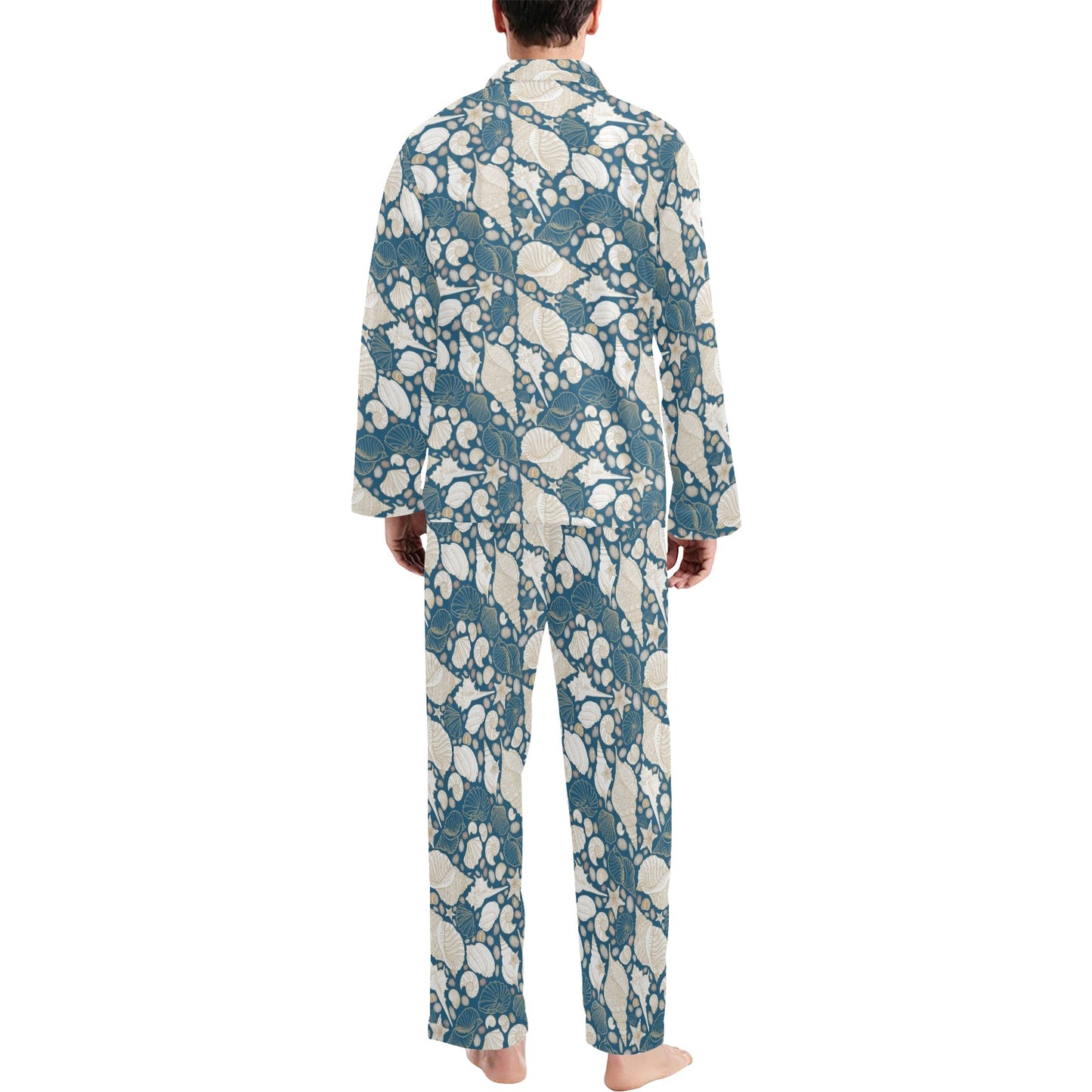 Seashell Print Design LKS308 Men's Long Pajama Set