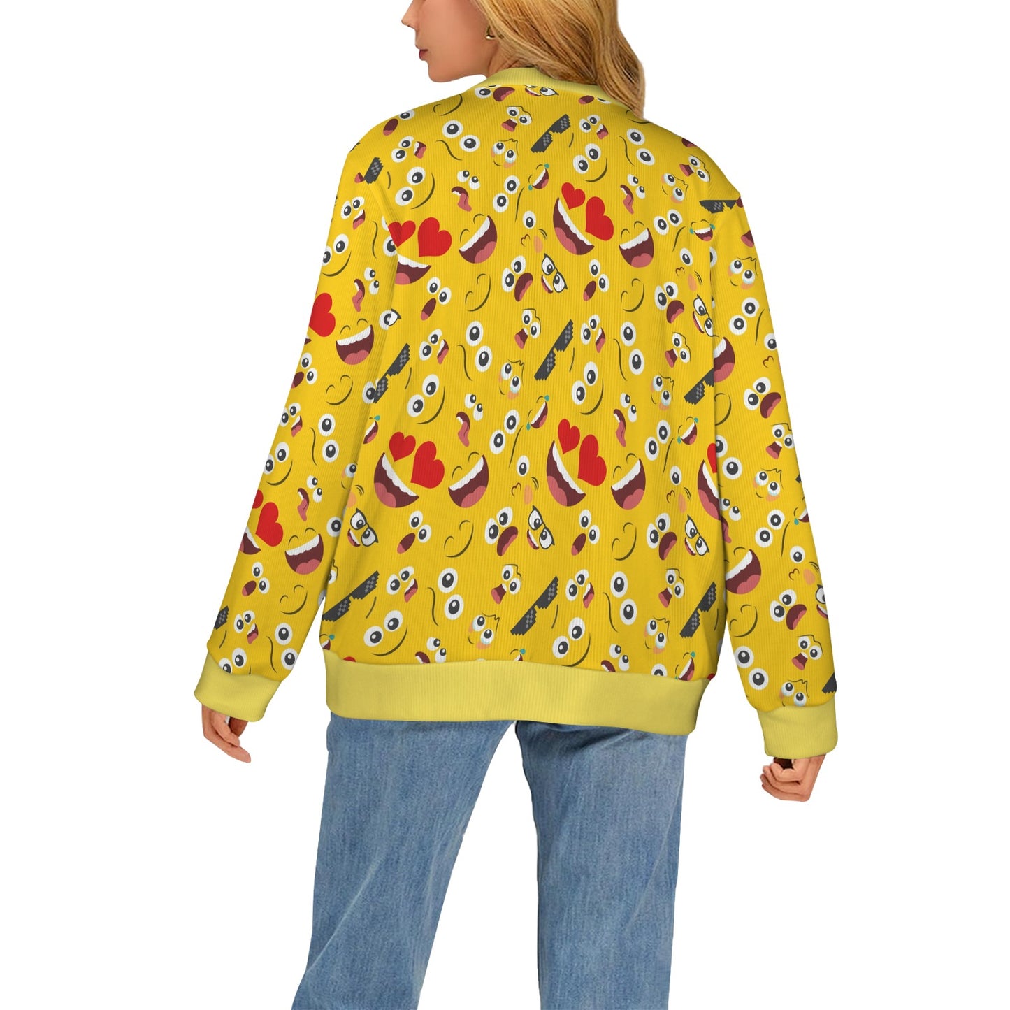 Emoji Face Print Pattern Women's Cardigan