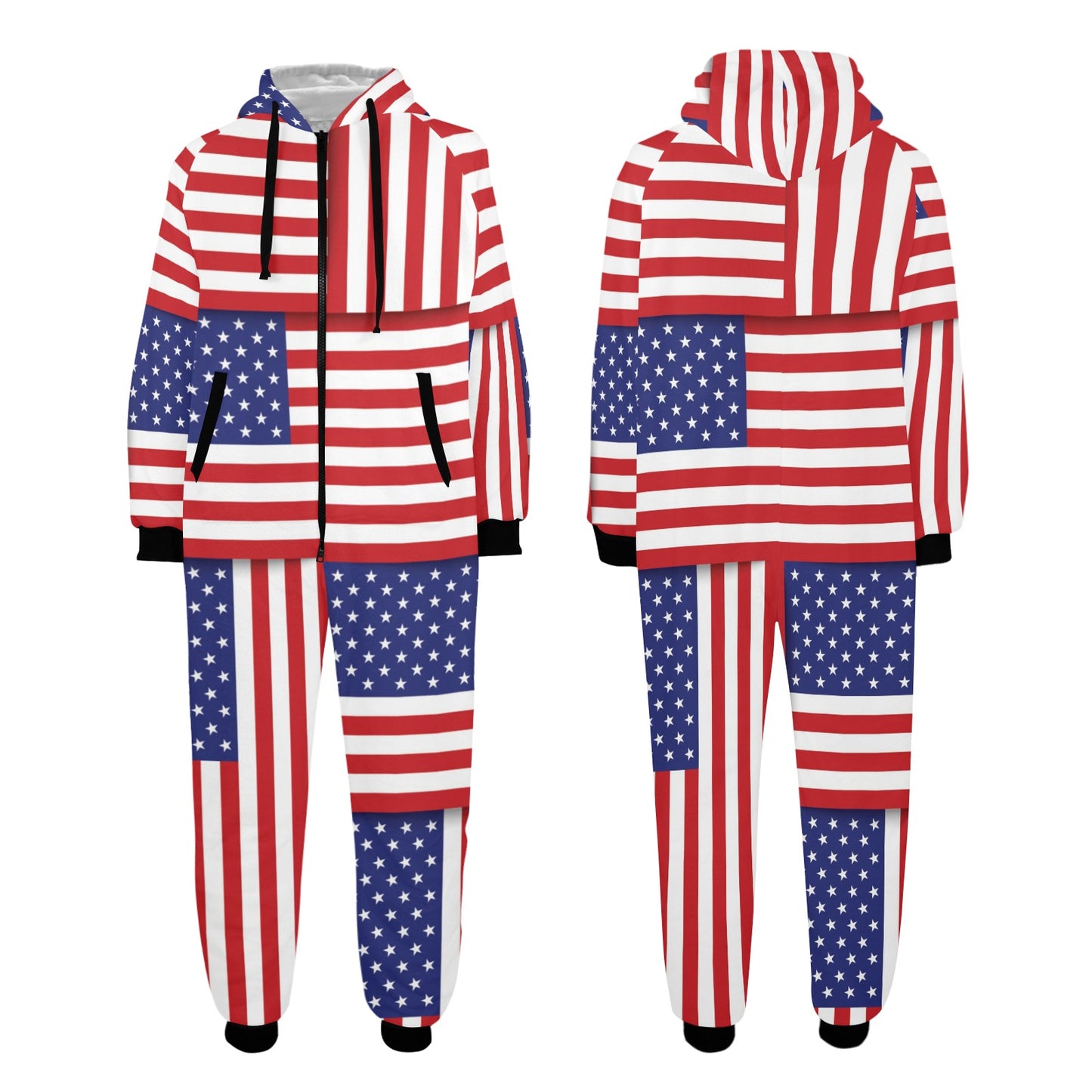 Patriotic US Flag Pattern Print Design A01 Hooded Fleece Onesie Pajama Jumpsuit