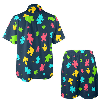 Autism Awareness Colorful Design Print Men's Beach Shirt and Shorts Set