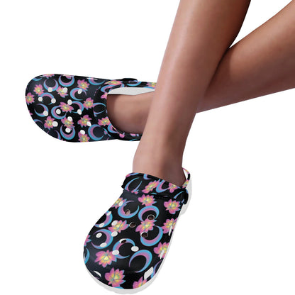 Lotus with Moon Pink Print Themed Unisex Clogs Shoes