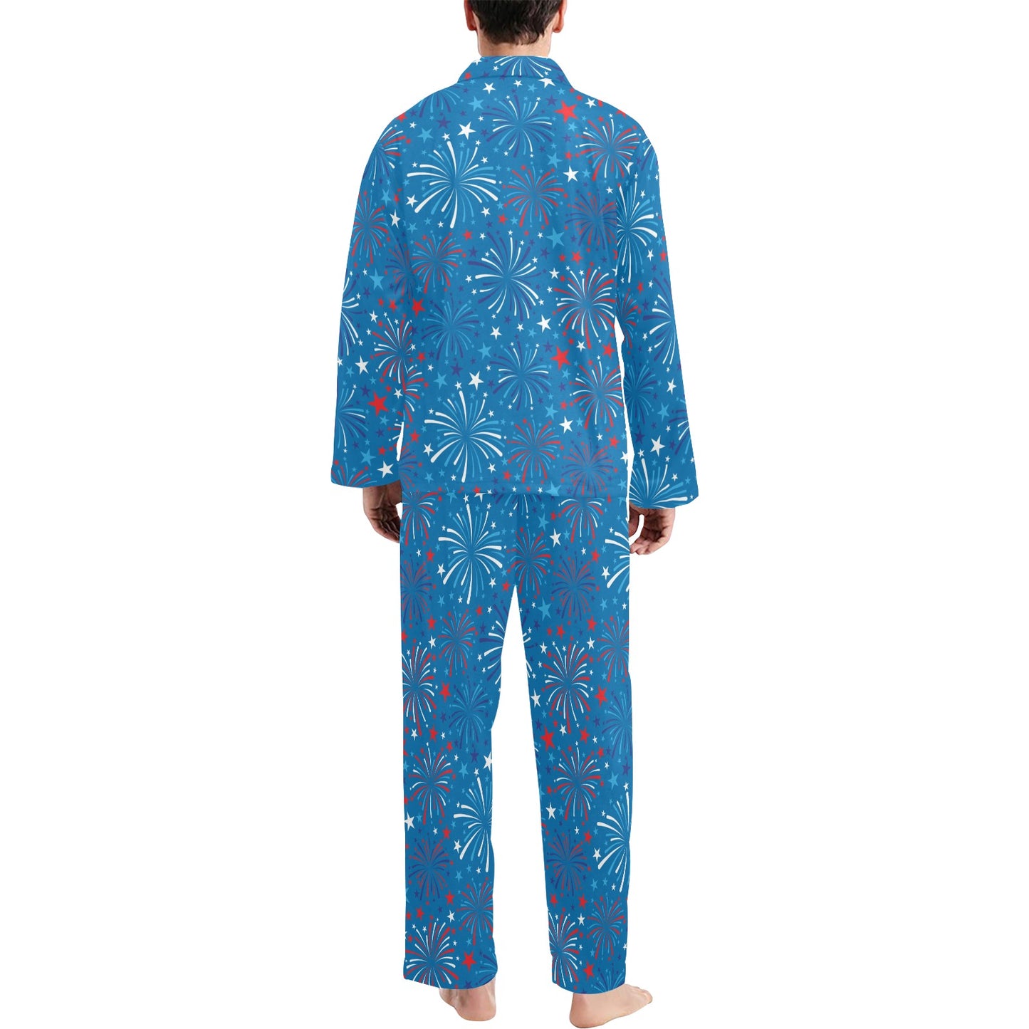 Firework Celebration Print Design LKS304 Men's Long Pajama Set
