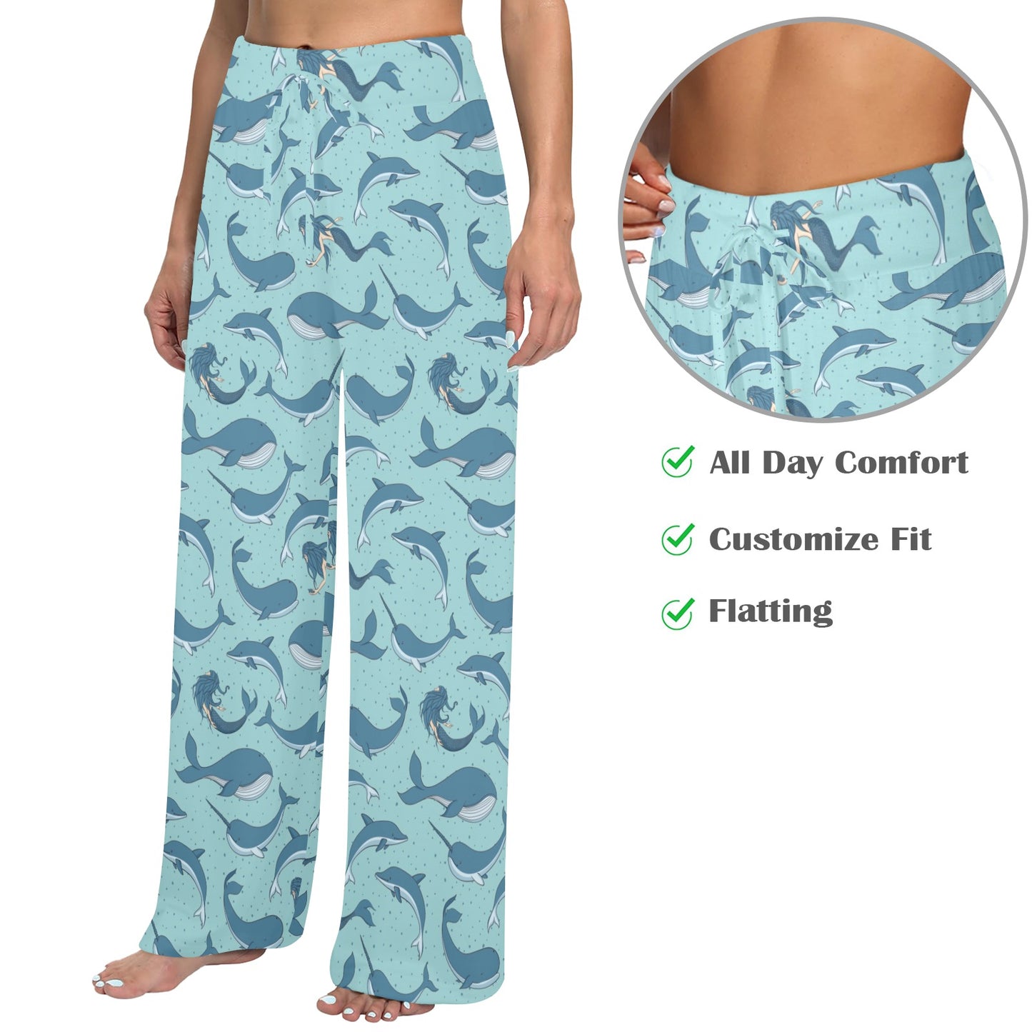 Narwhal Themed Print Women's Wide Leg Lounge Pants