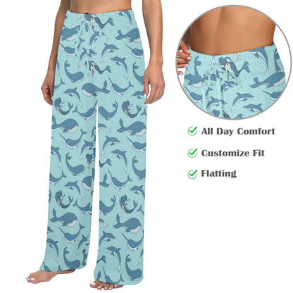 Narwhal Themed Print Women's Wide Leg Lounge Pants