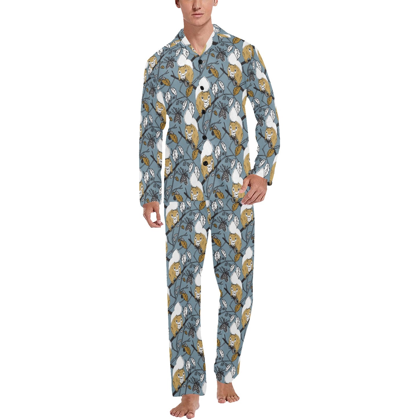 Squirrel Print Design LKS305 Men's Long Pajama Set