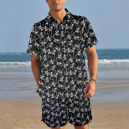 Skeleton Style Print Men's Beach Shirt and Shorts Set