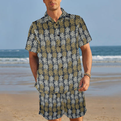 Pineapple Print Design Pattern Men's Beach Shirt and Shorts Set