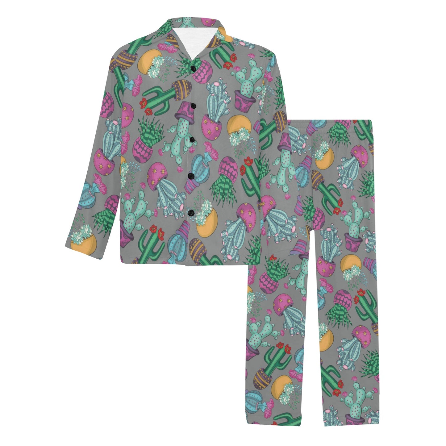 Cactus Colorful Print Pattern Men's Long Pajama Set