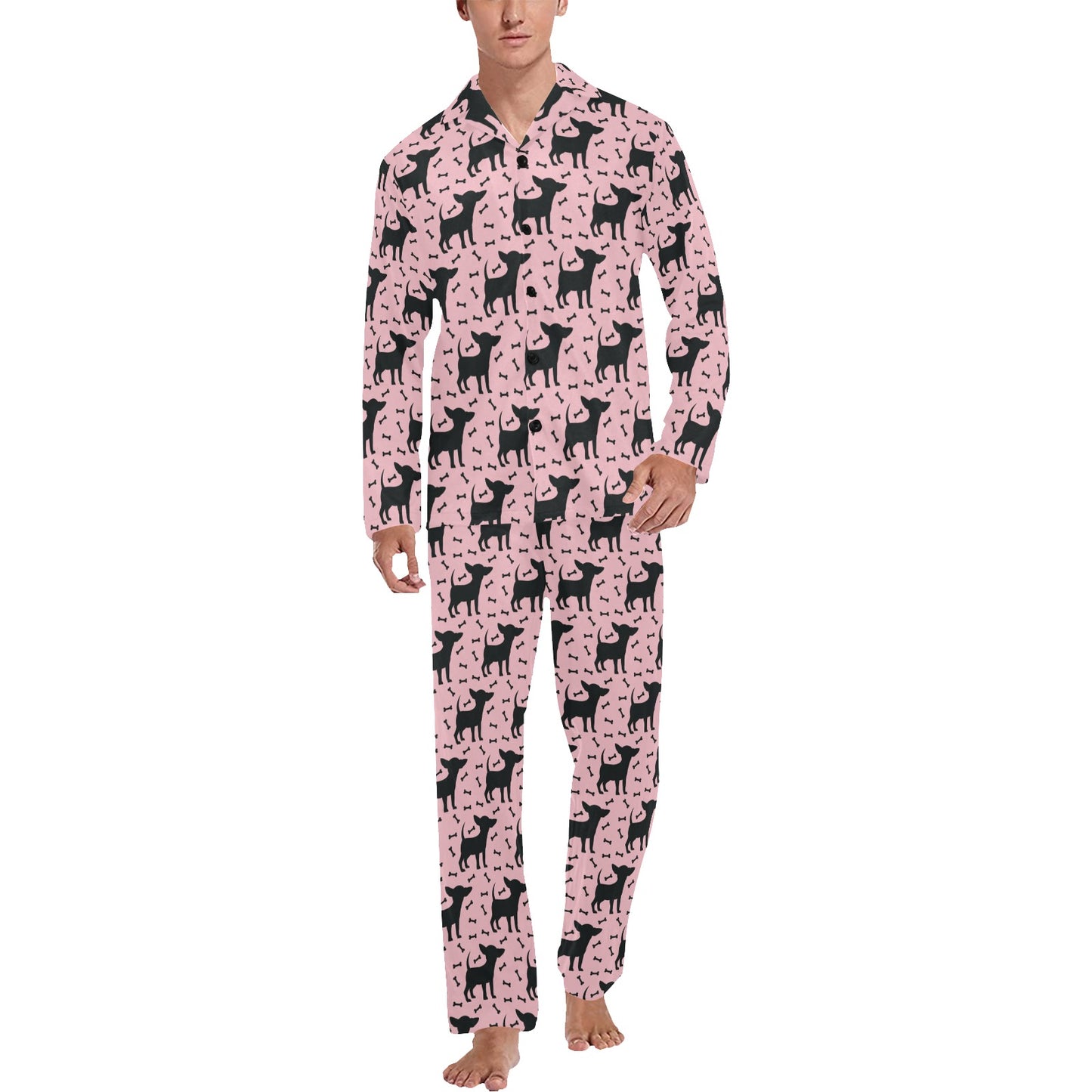 Chihuahua Pink Print Pattern Men's Long Pajama Set