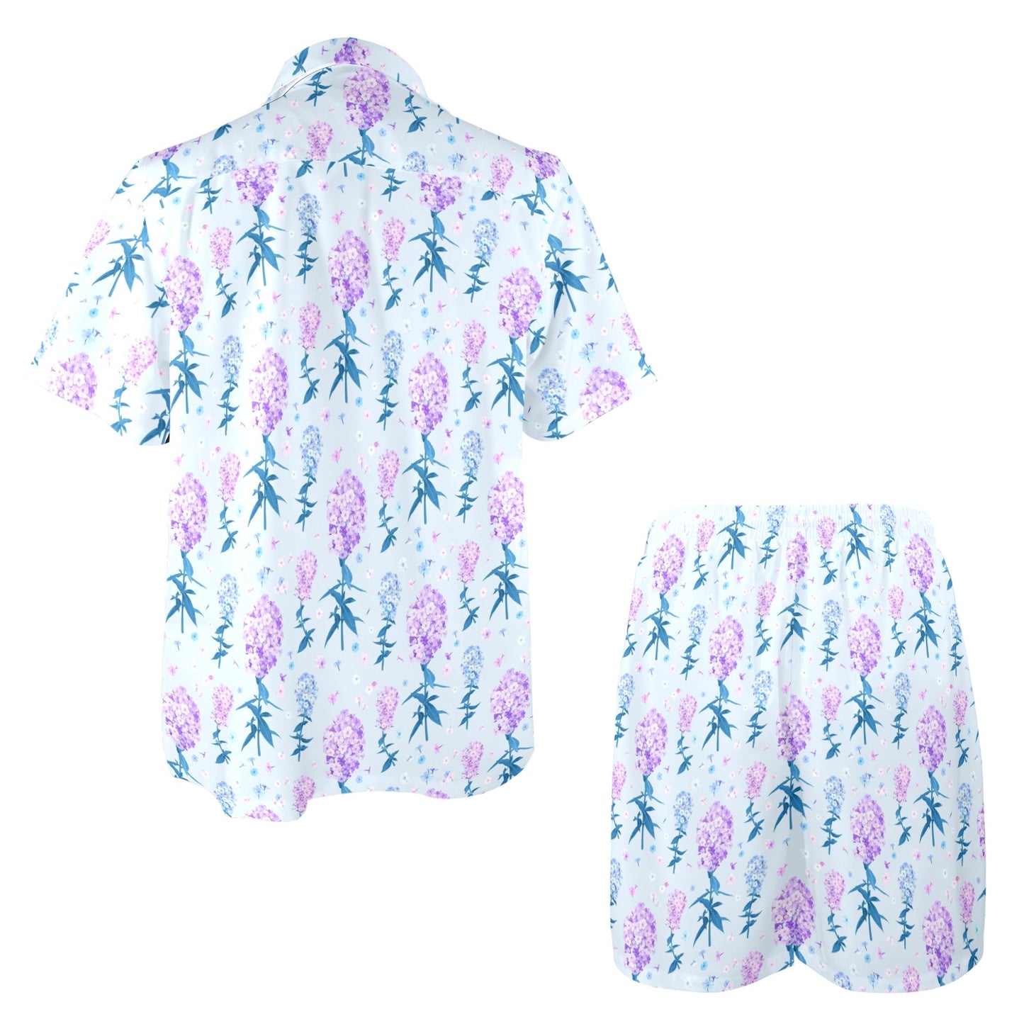 Lilac Pattern Print Design LI05 Men's Beach Shirt and Shorts Set