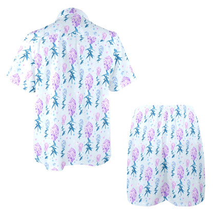 Lilac Pattern Print Design LI05 Men's Beach Shirt and Shorts Set