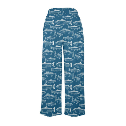 Salmon Fish Print Design LKS301 Women's Wide Leg Lounge Pants