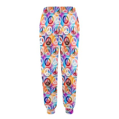 Peace Sign Patchwork Design Print Women's Casual Track Pants