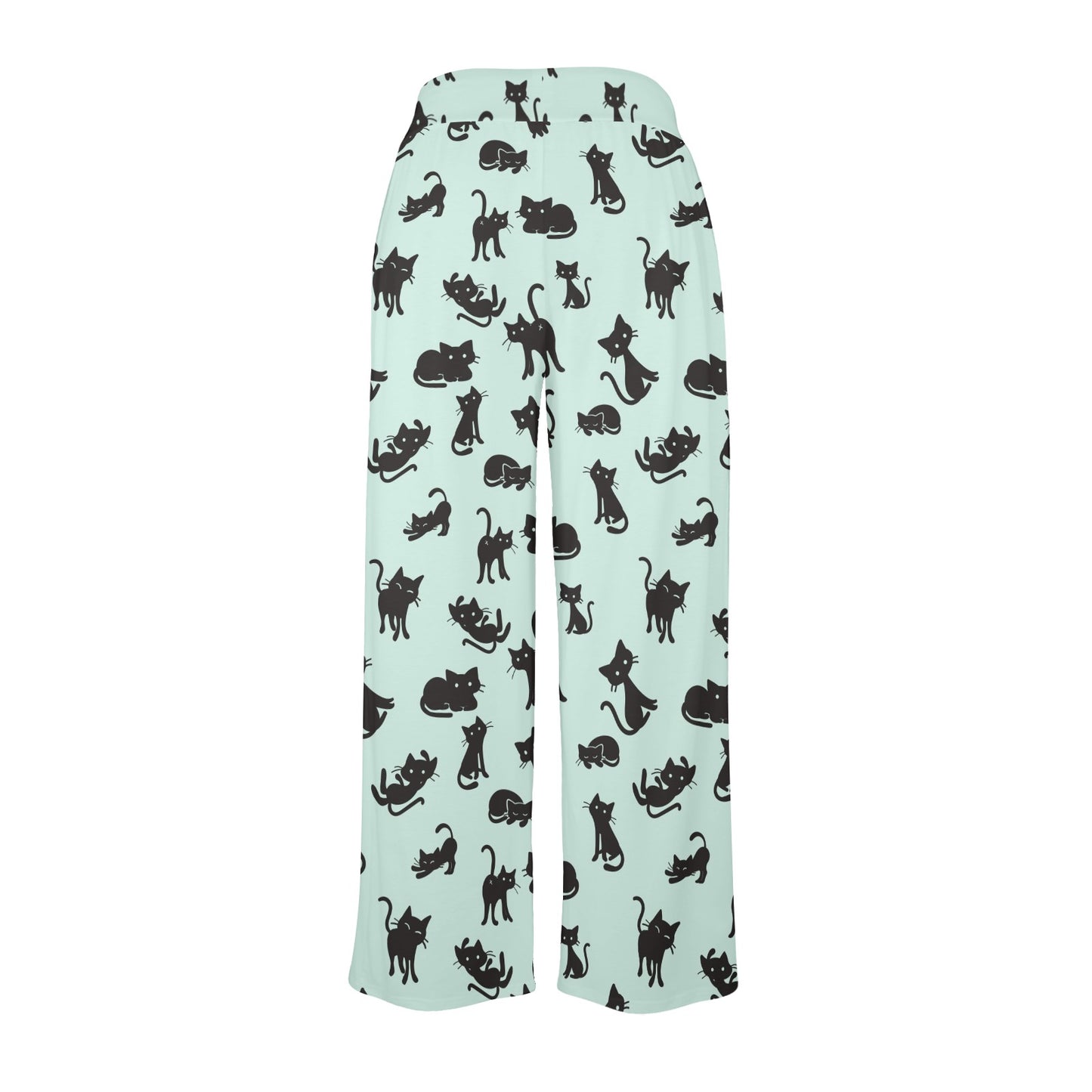 Black Cat Pattern Print Design 04 Women's Wide Leg Lounge Pants