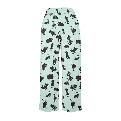 Black Cat Pattern Print Design 04 Women's Wide Leg Lounge Pants
