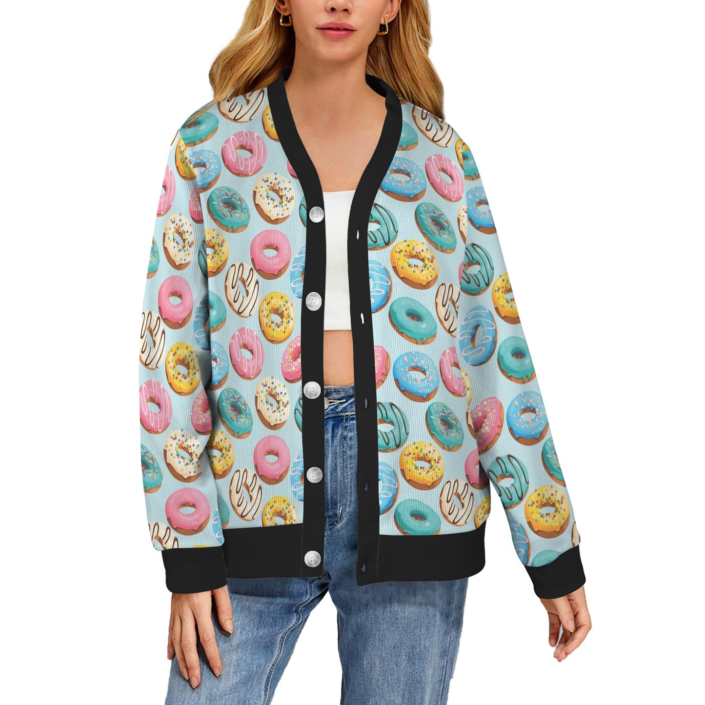 Donut Pattern Print Design DN05 Women's Cardigan