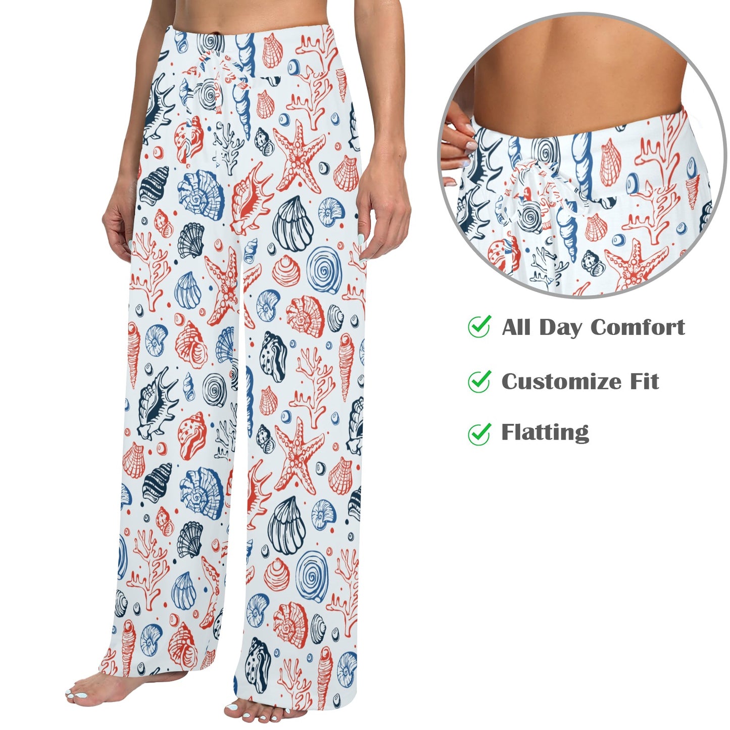 Seashell Print Design LKS307 Women's Wide Leg Lounge Pants