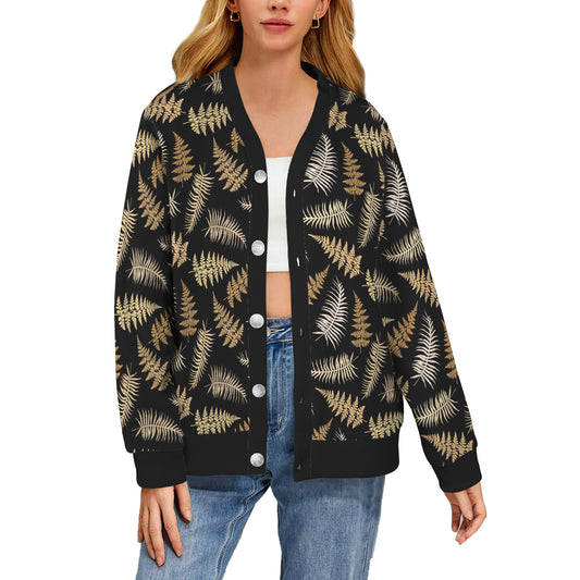 Fern Leave Bright Print Pattern Women's Cardigan