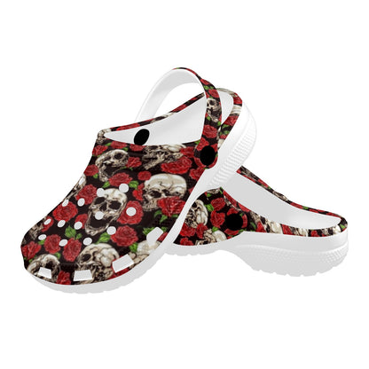 Skull Roses Design Themed Print Unisex Clogs Shoes