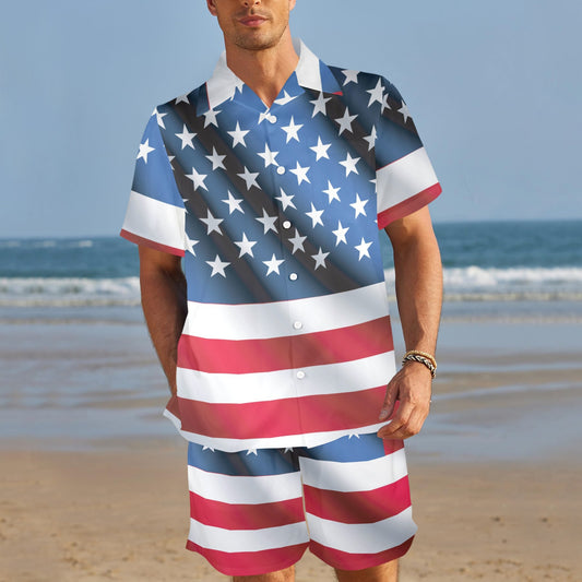 American flag Classic Men's Beach Shirt and Shorts Set