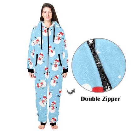 Snowman Print Design LKS305 Hooded Fleece Onesie Pajama Jumpsuit