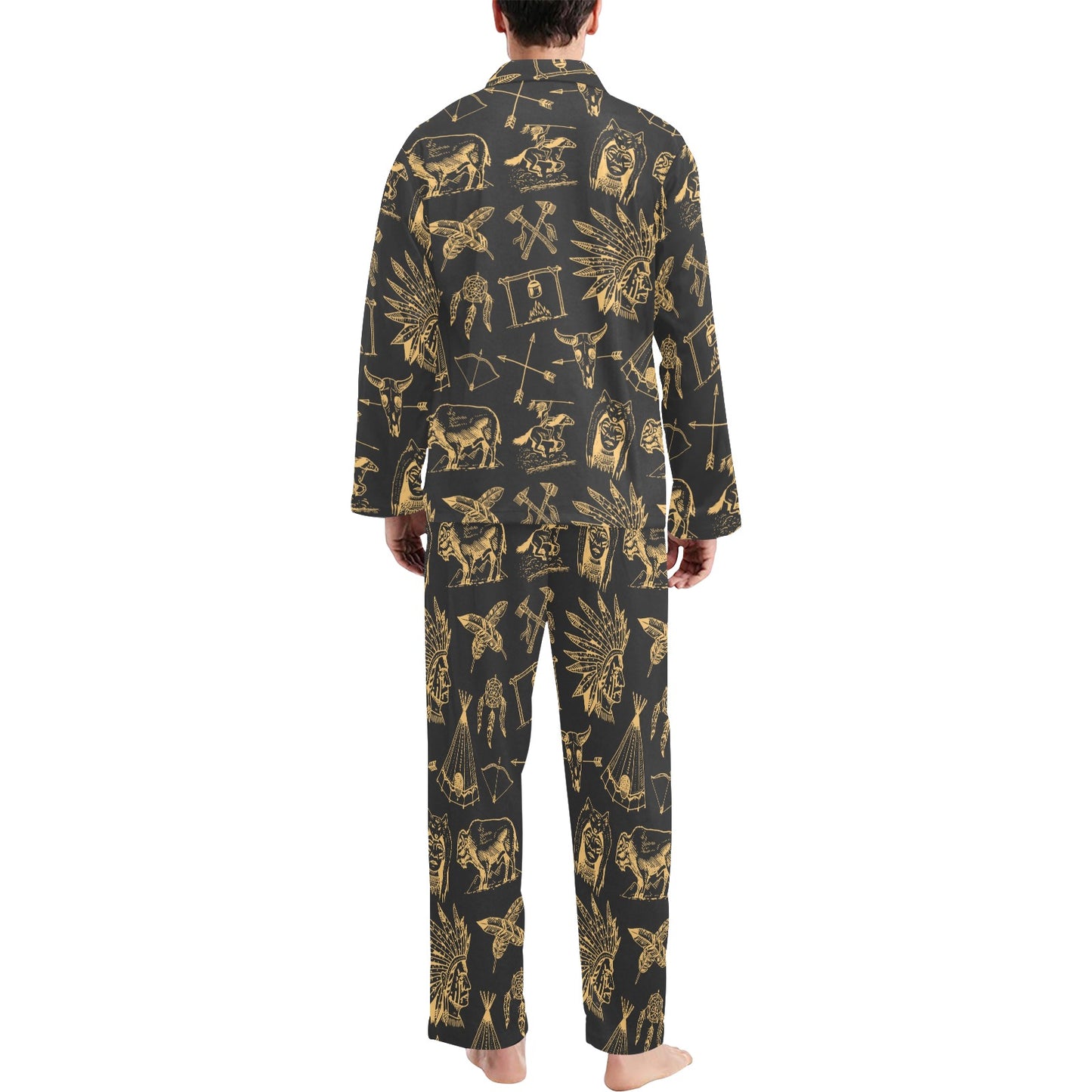 American indian Gold Style Men's Long Pajama Set